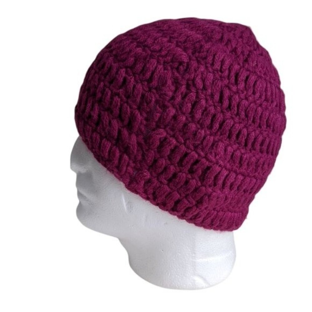 Crochet Beanie Hat Knitted Cap - Plum - One Size Fall Winter Seasonal Warm Cozy